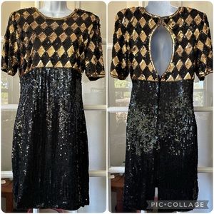 Stenay Gold and Black Sequin Backless Dress